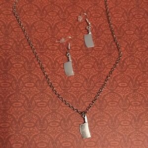Silver Cleaver Pendant Necklace and Earring Set